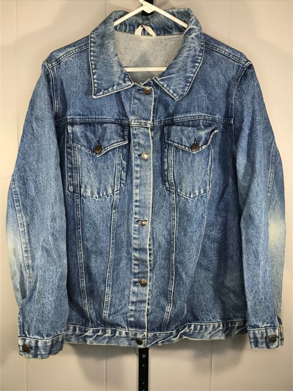 Vintage Denim Jacket Mens LG/XL Blue Trucker Cotton Distress Made Turkey 90s